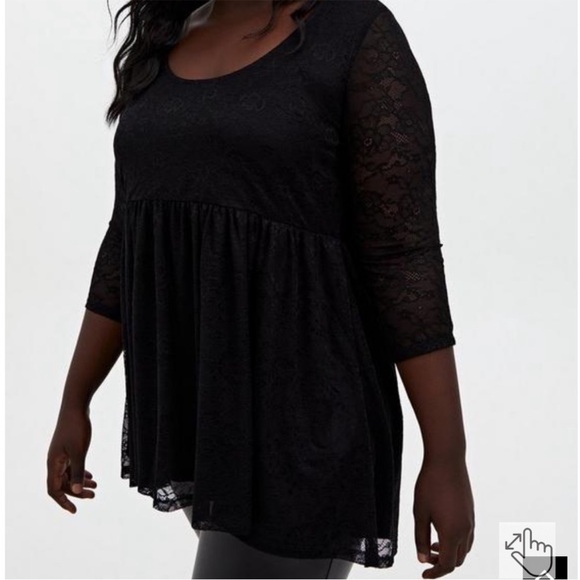 Torrid Black Babydoll Lace Top Whimsigoth 3/4 Sleeve M/L Dark Fairy Vamp - Picture 3 of 6